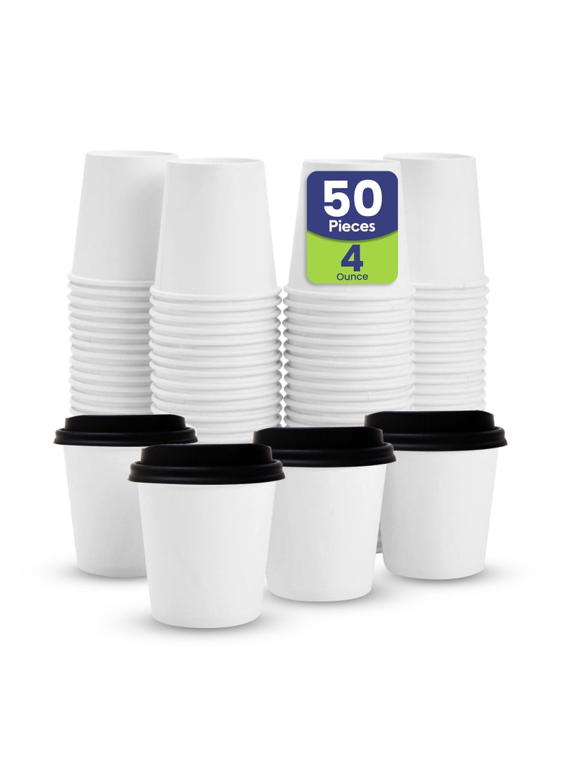 SNH Packing 4 oz (Pack of 50) Heavy Duty Disposable Coffee Paper Cup with Lid White- Single Wall Disposable Cups with Lid for Cold & Hot Drinks - Ideal Coffee Cups Disposable for Cafes & Offices. - Image 1